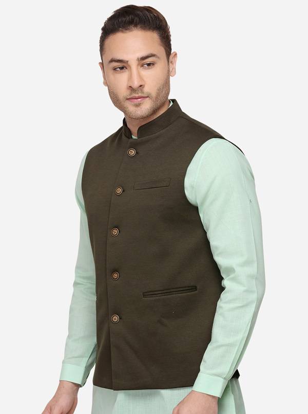 Olive Green Bandhgala Jacket | JB Studio