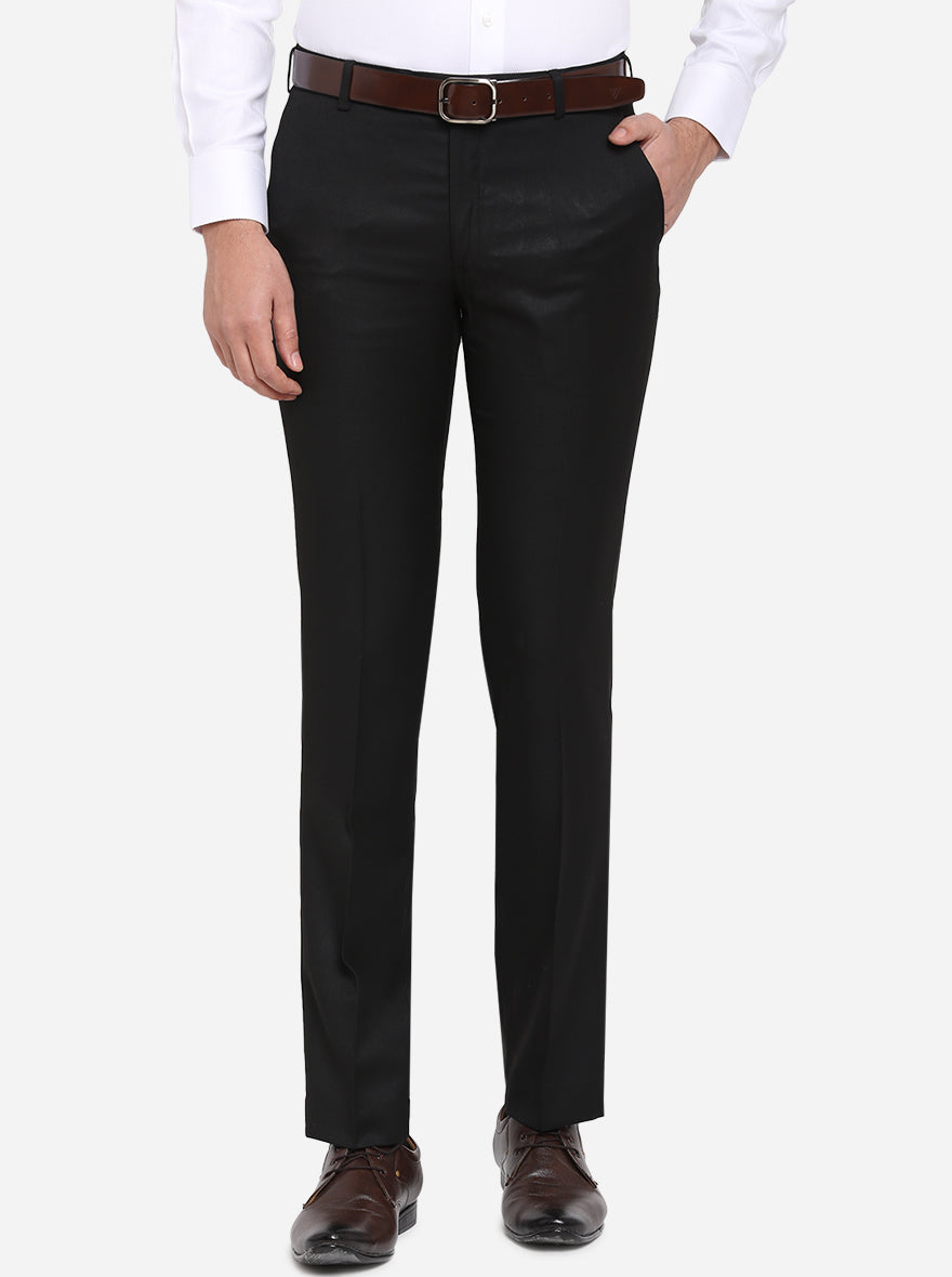 Black Self Design Slim Fit Formal Trouser | Metal