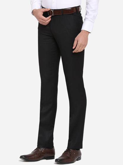 Black Self Design Slim Fit Formal Trouser | Metal