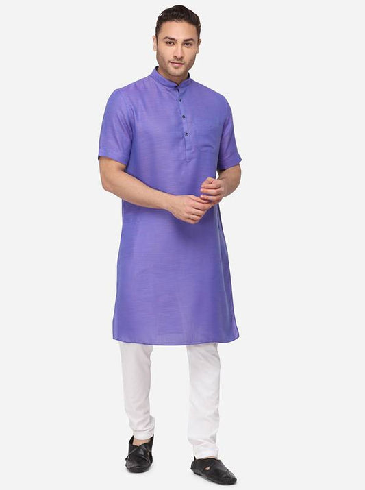 Purple Self Textured Regular Fit Modi Kurta | JadeBlue