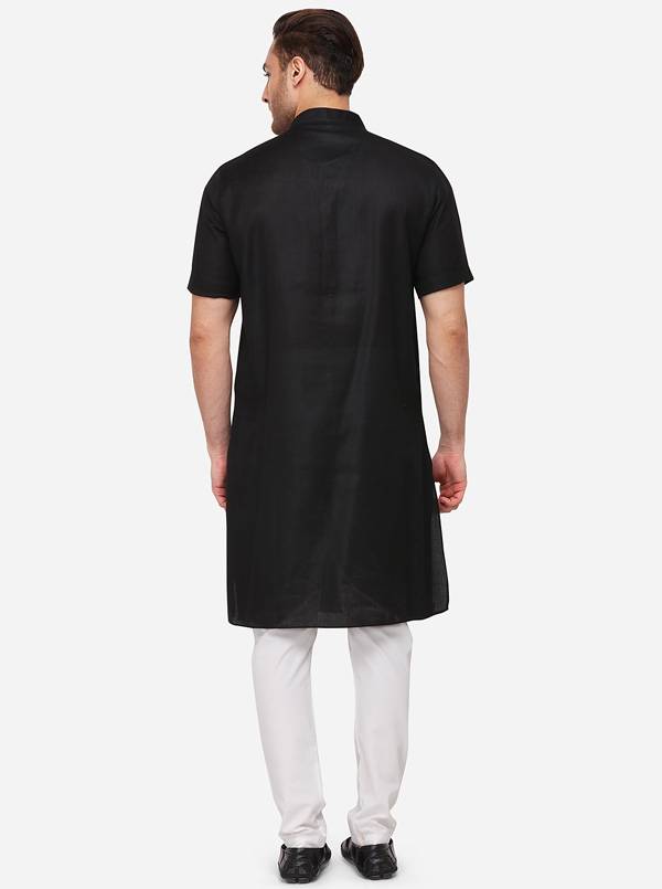 Black Self Textured Regular Fit Modi Kurta | JadeBlue