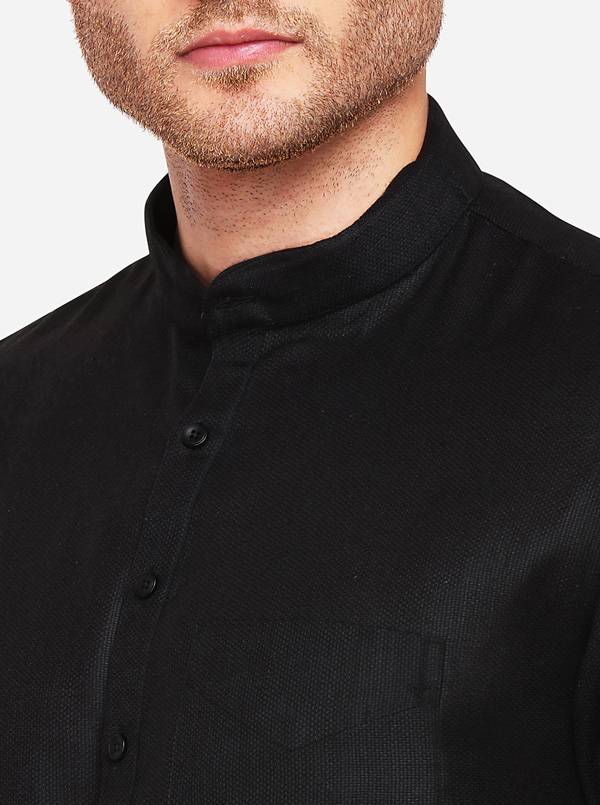 Black Self Textured Regular Fit Modi Kurta | JadeBlue