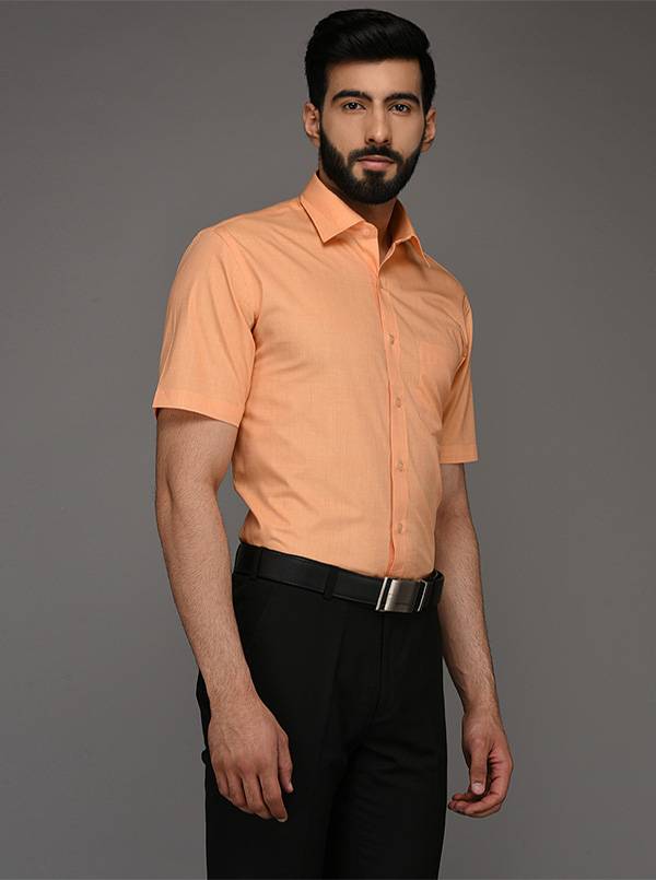 Greenfibre Orange Solid Regular Fit Formal Shirt
