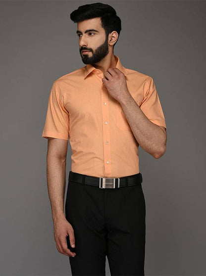 Greenfibre Orange Solid Regular Fit Formal Shirt