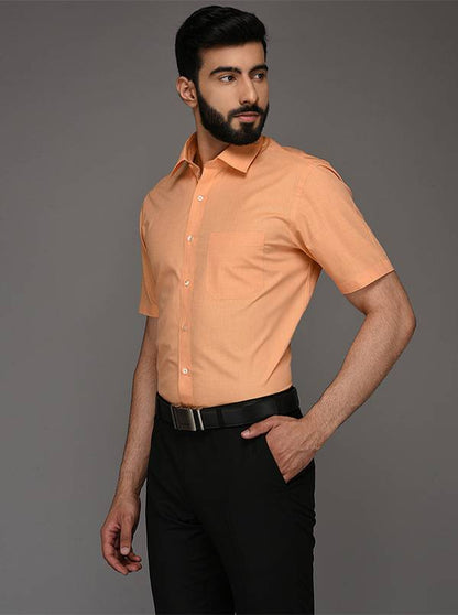 Greenfibre Orange Solid Regular Fit Formal Shirt