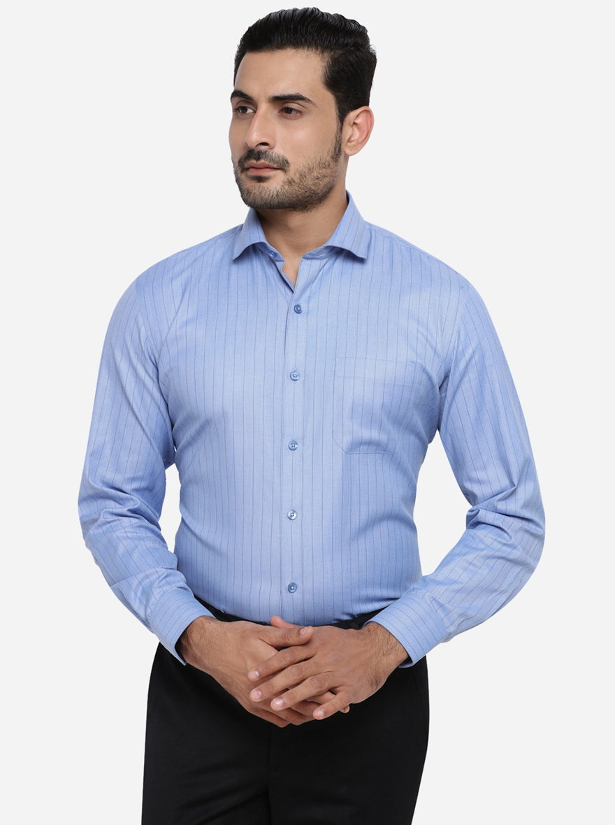 Blue Striped Regular Fit Formal Shirt | Greenfibre