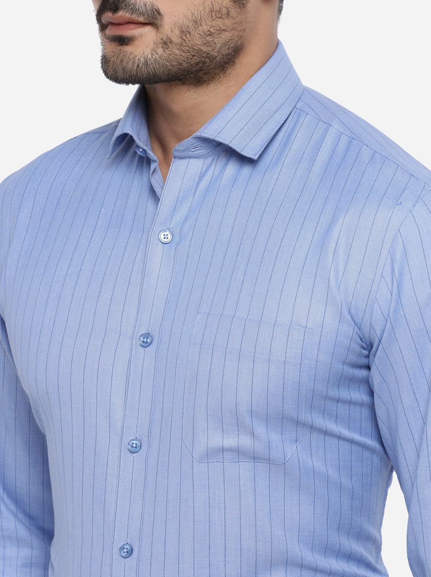 Blue Striped Regular Fit Formal Shirt | Greenfibre