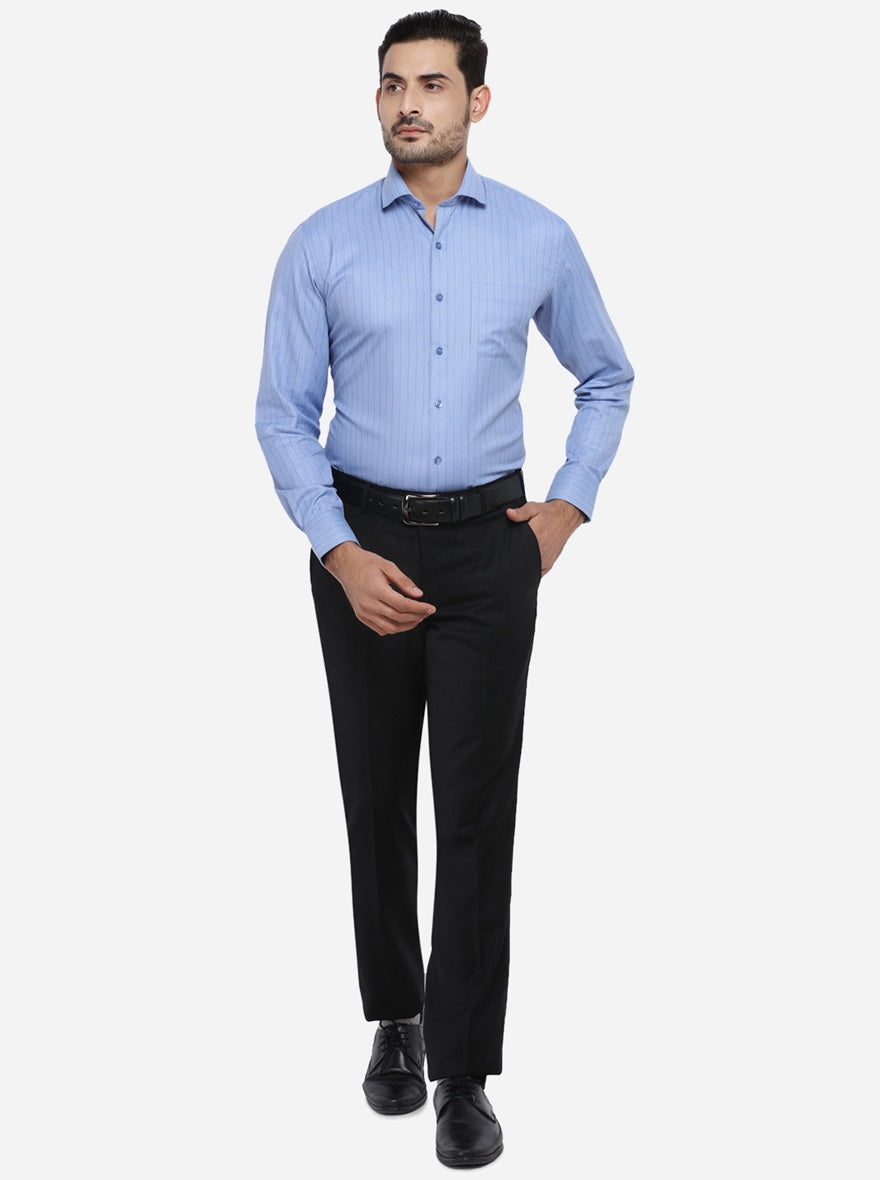 Blue Striped Regular Fit Formal Shirt | Greenfibre