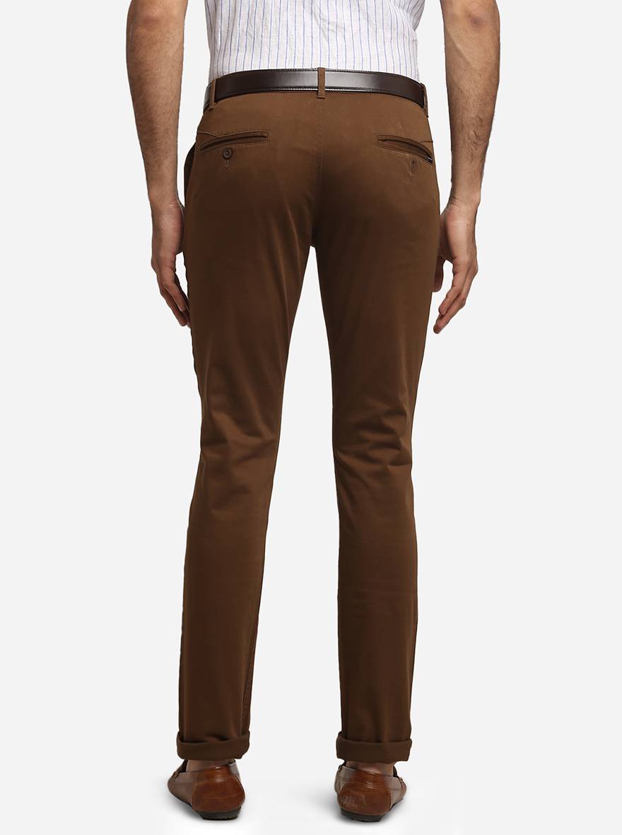 Brown Solid Super Slim Fit Casual Trouser | Greenfibre