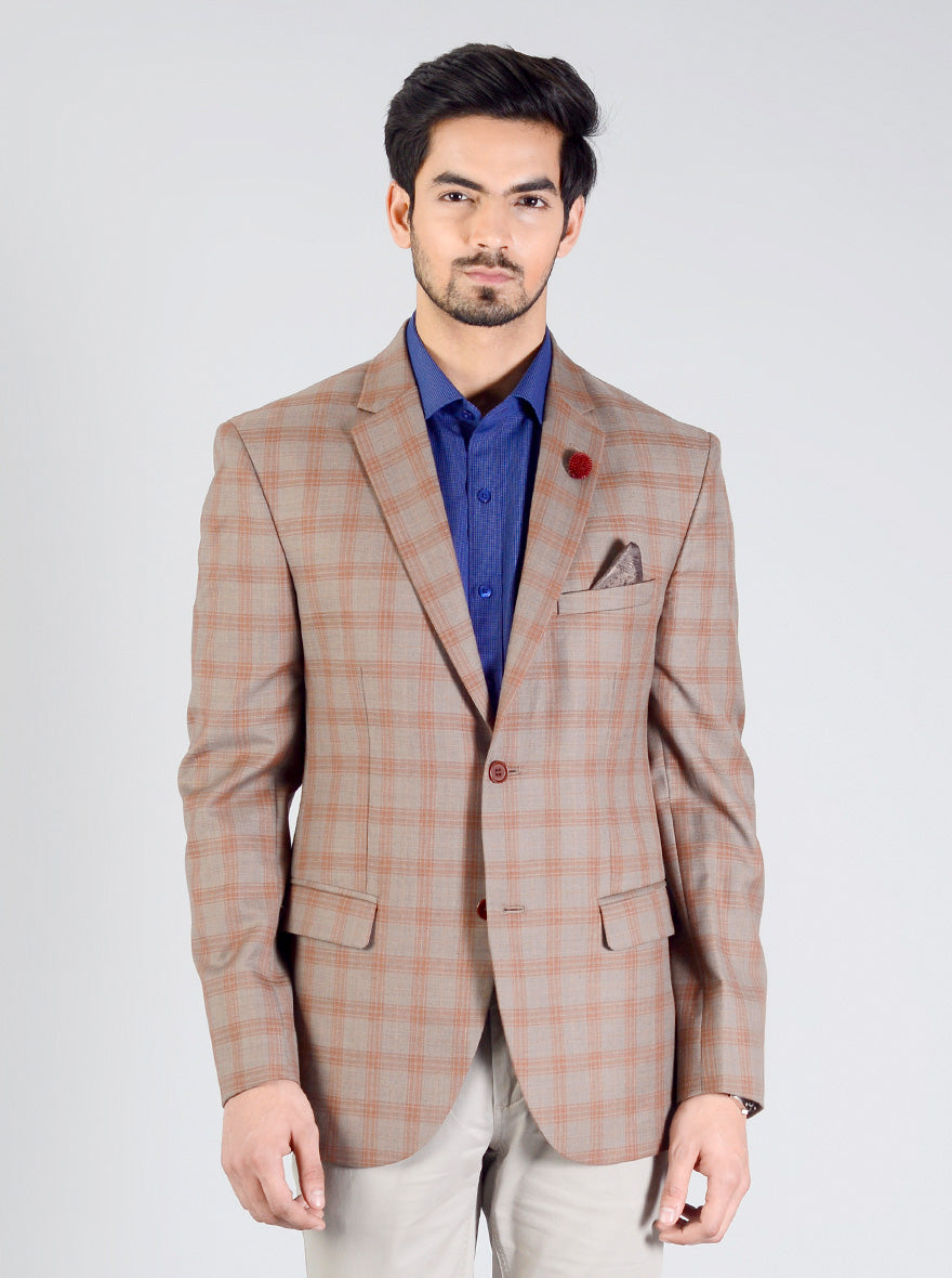 Grey & Brown Checkered Blazer | JB Studio