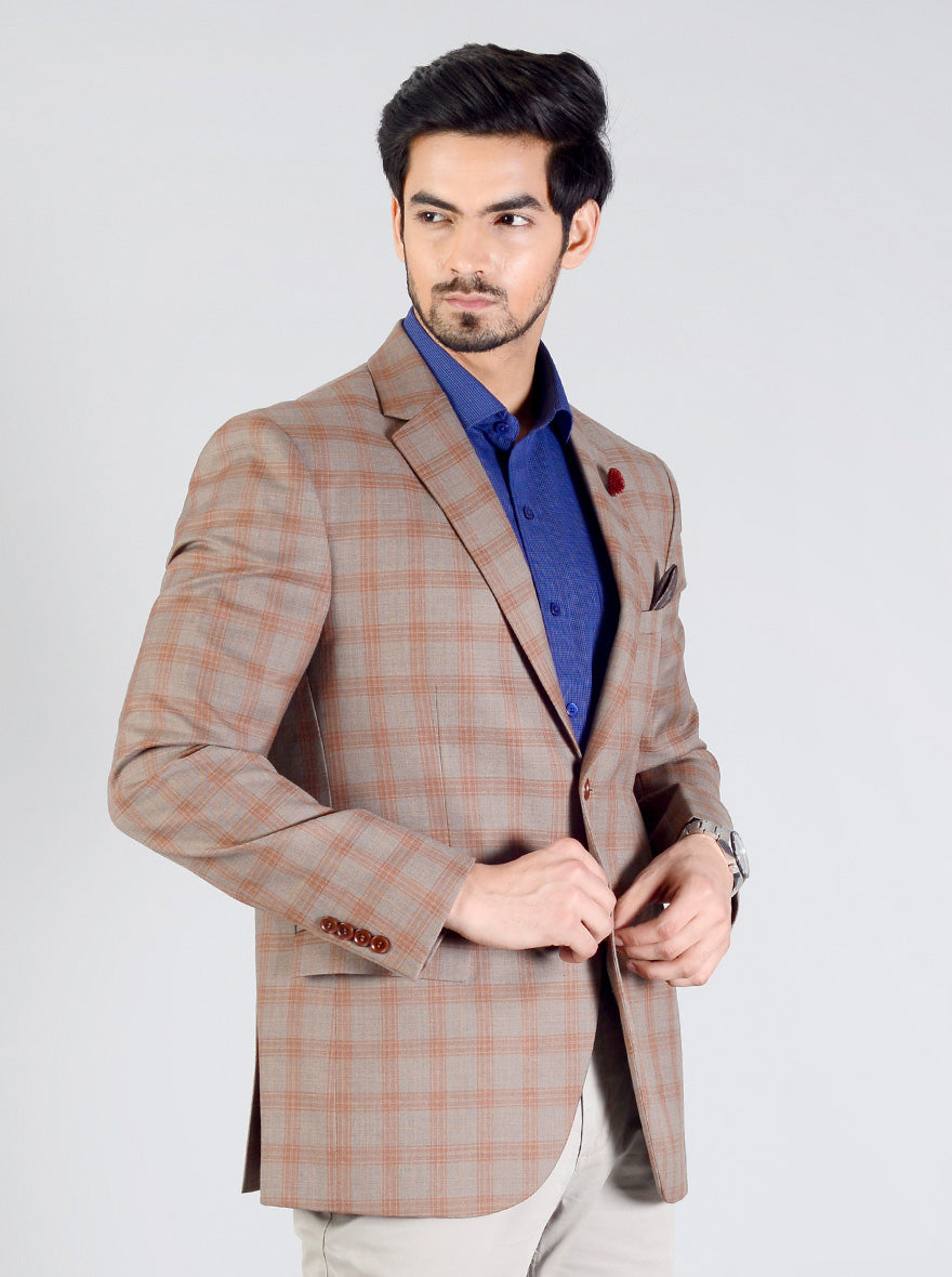 Grey & Brown Checkered Blazer | JB Studio