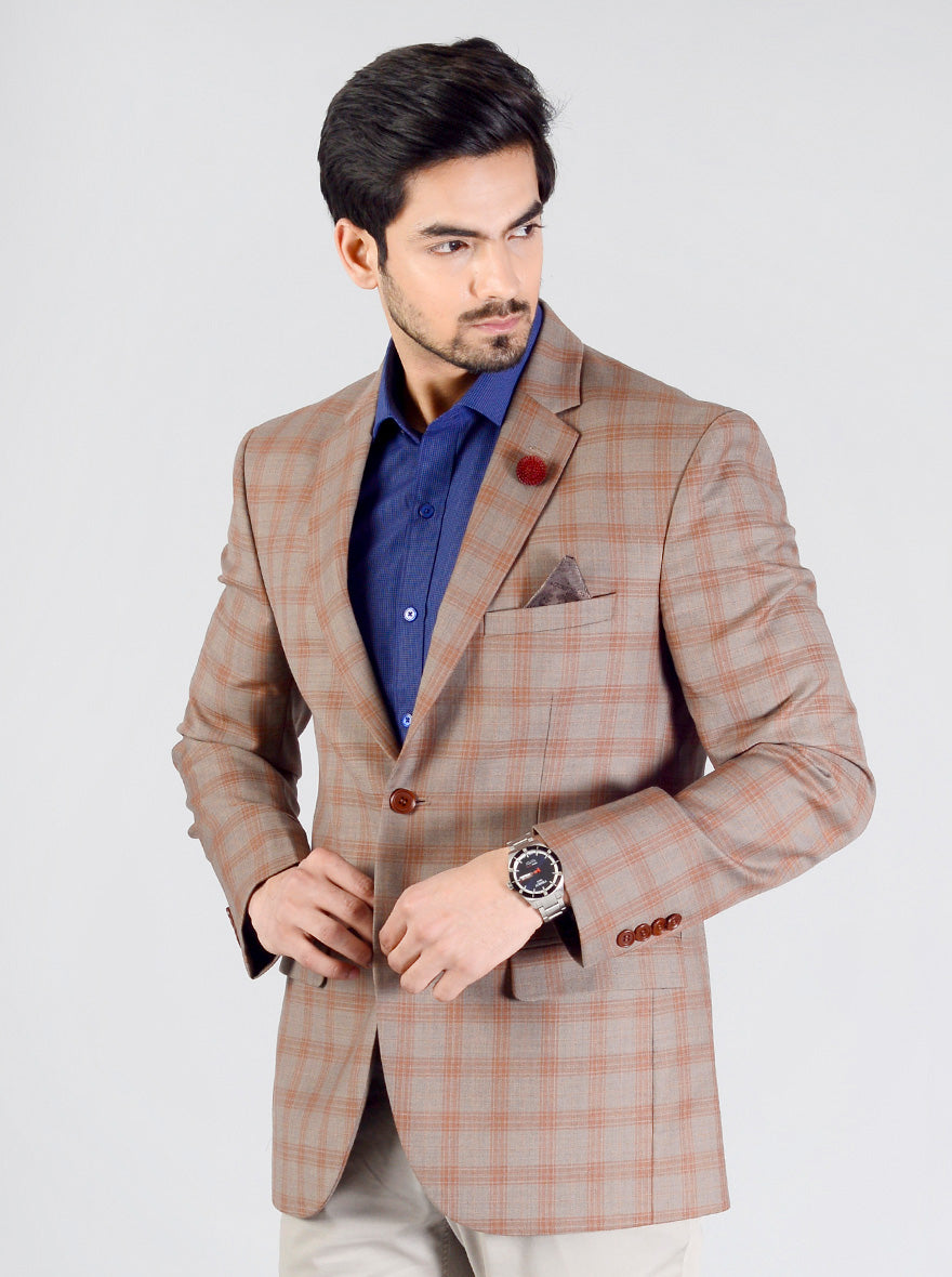 Grey & Brown Checkered Blazer | JB Studio