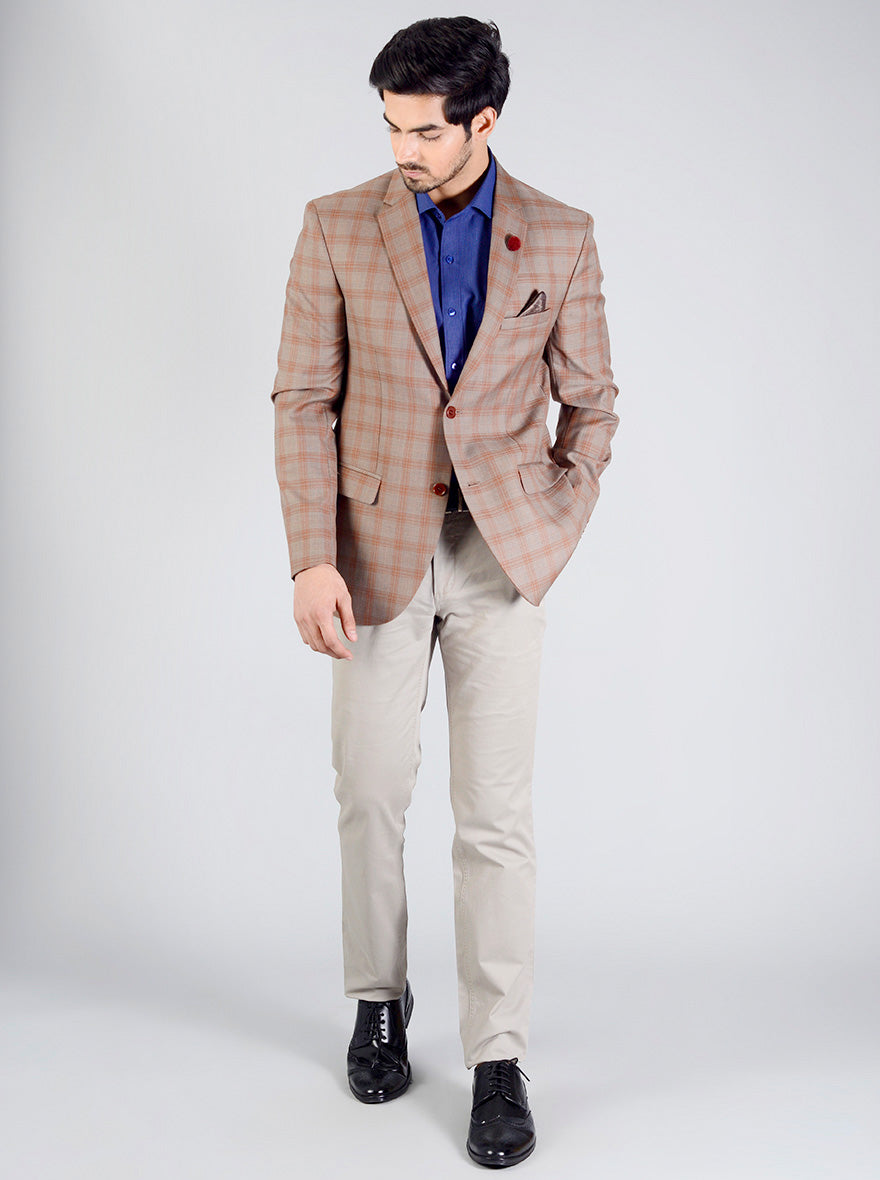 Grey & Brown Checkered Blazer | JB Studio