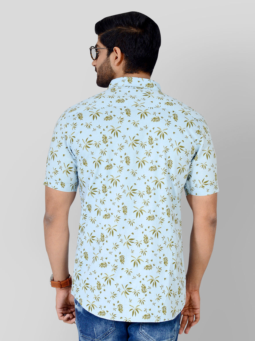 Aqua Blue Printed Slim Fit Casual Shirt | JB Sport