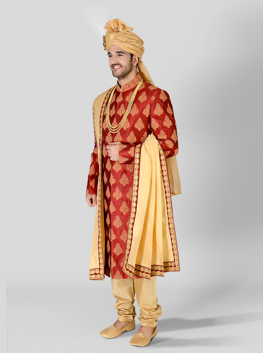 Maroon & Golden Sherwani | Azania