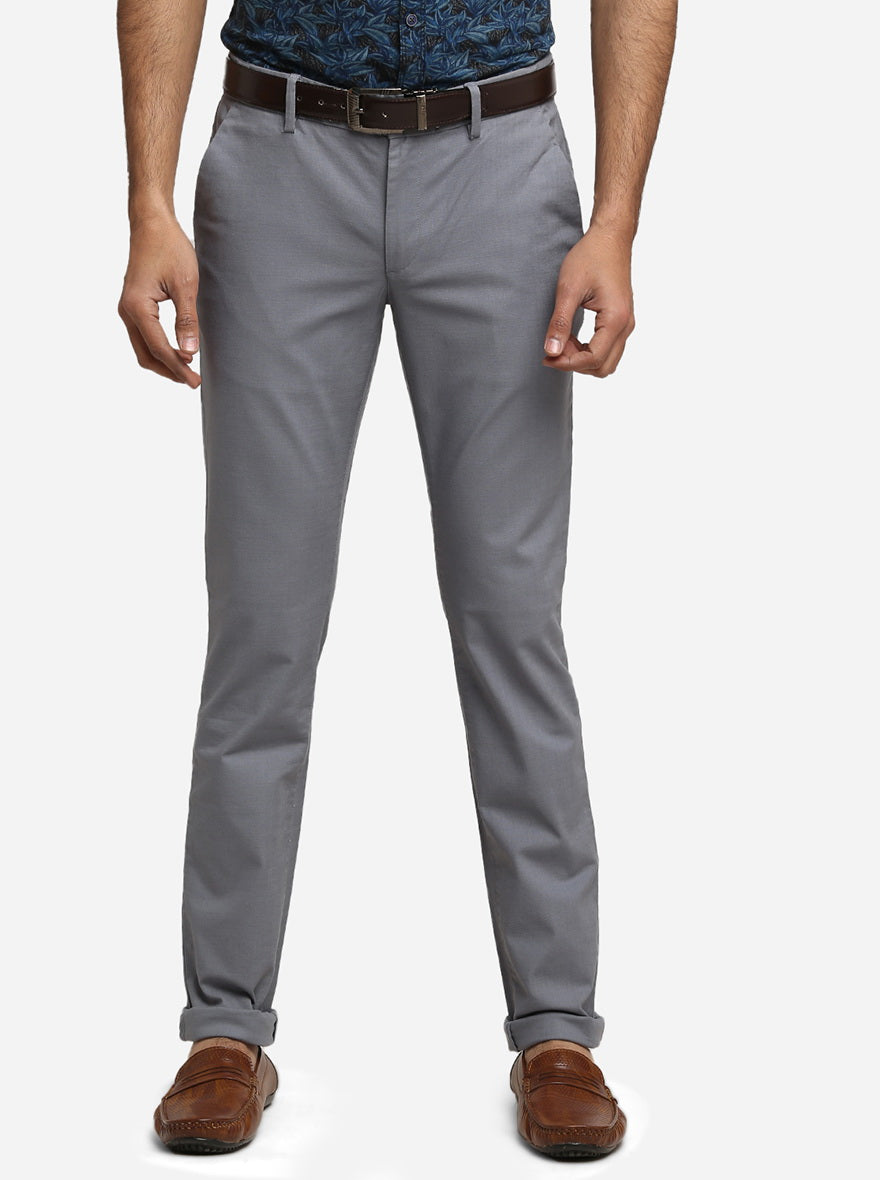 Steel Grey Solid Super Slim Fit Casual Trouser | Greenfibre