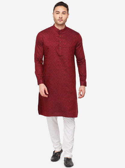 Maroon Self Textured Regular Fit Modi Kurta | JadeBlue