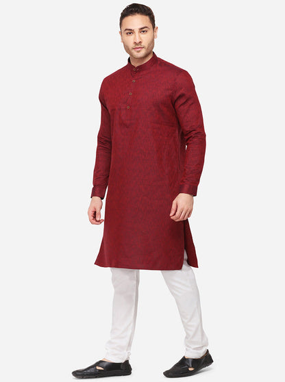 Maroon Self Textured Regular Fit Modi Kurta | JadeBlue