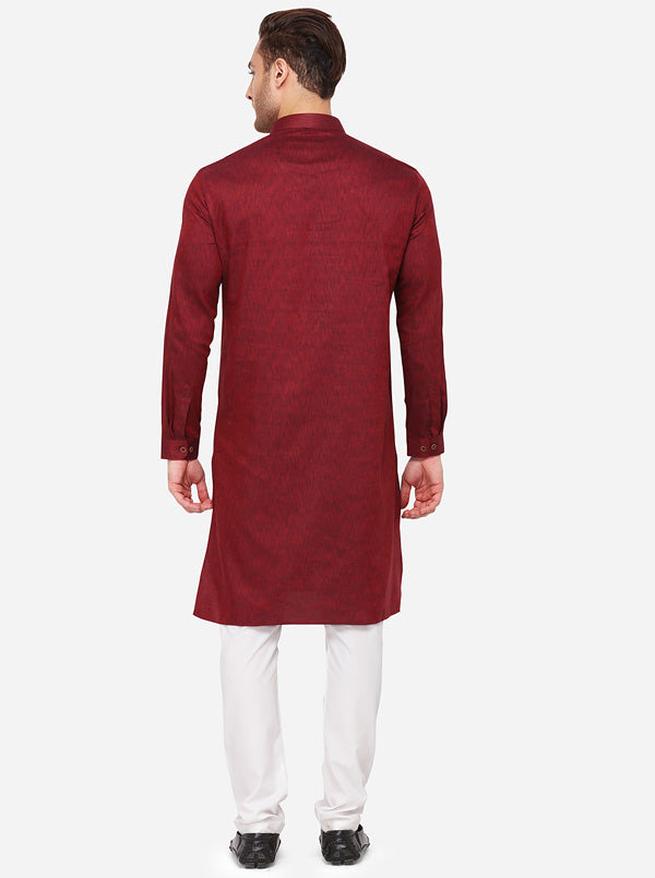 Maroon Self Textured Regular Fit Modi Kurta | JadeBlue