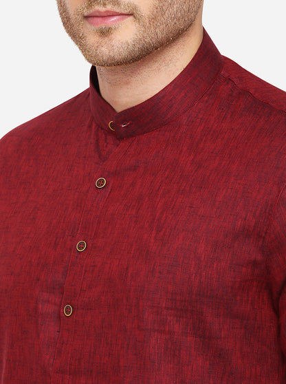 Maroon Self Textured Regular Fit Modi Kurta | JadeBlue