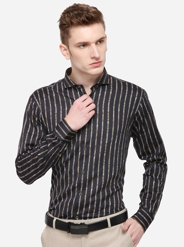 Black Printed Slim Fit Party Wear Shirt | JB Studio