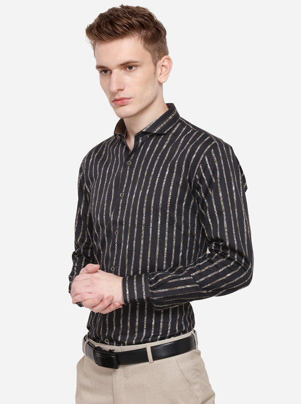 Black Printed Slim Fit Party Wear Shirt | JB Studio