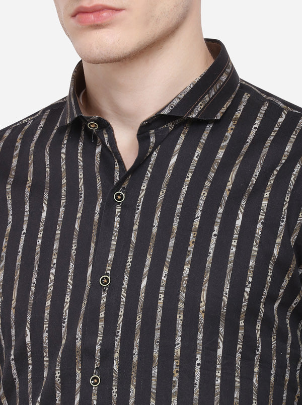 Black Printed Slim Fit Party Wear Shirt | JB Studio