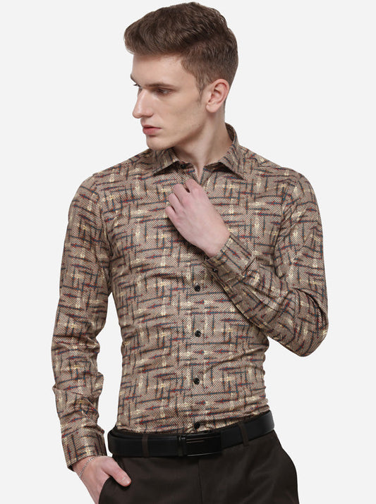 Grey Printed Slim Fit Party Wear Shirt | Wyre