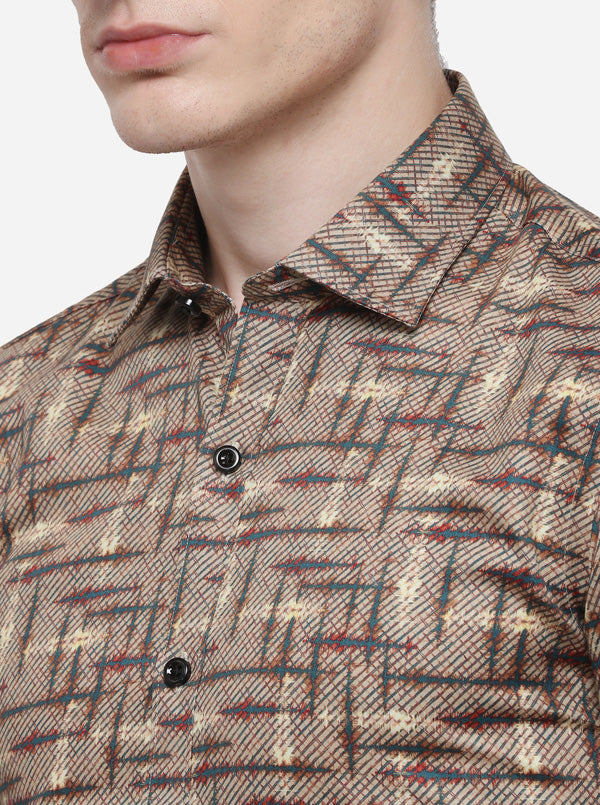 Grey Printed Slim Fit Party Wear Shirt | Wyre
