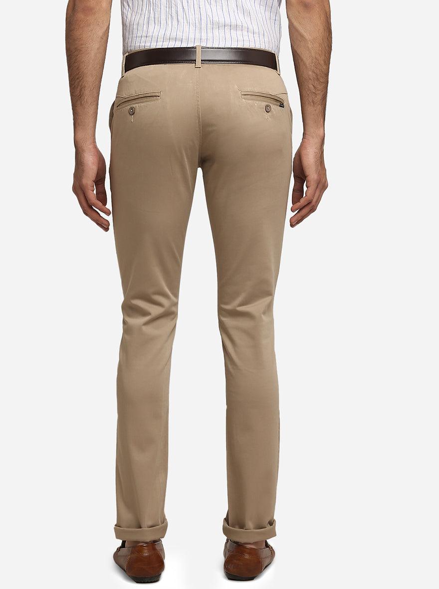 Khaki Solid Super Slim Fit Casual Trouser | Greenfibre