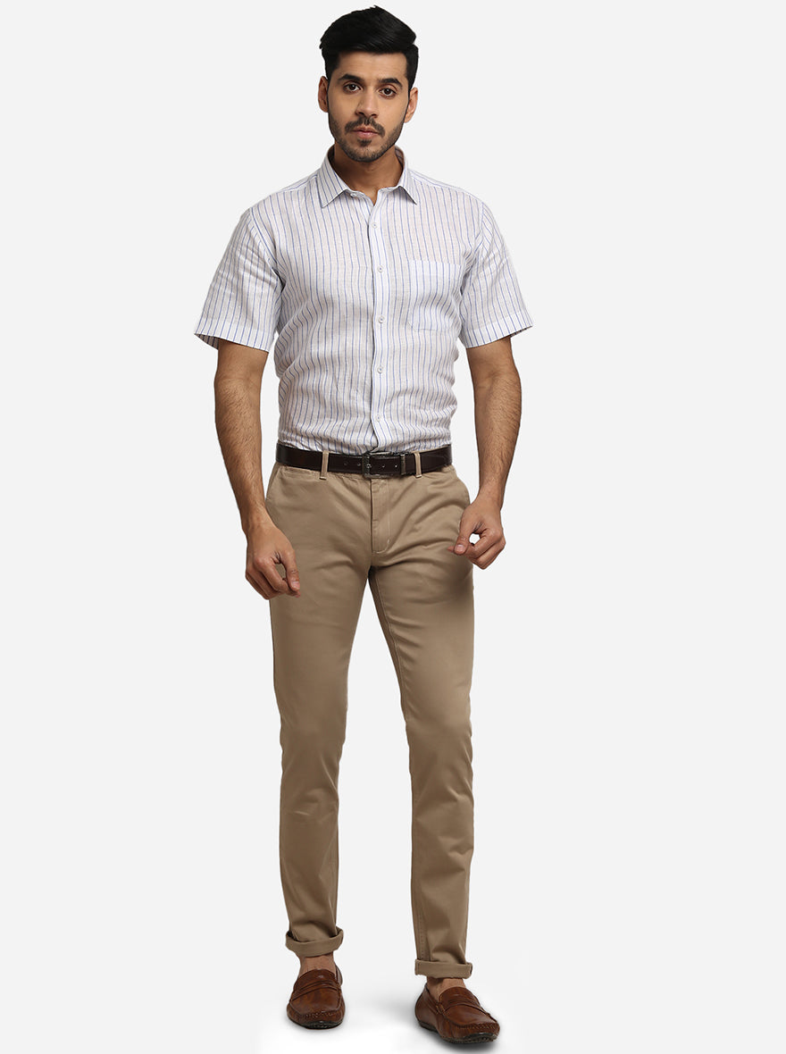 Khaki Solid Super Slim Fit Casual Trouser | Greenfibre