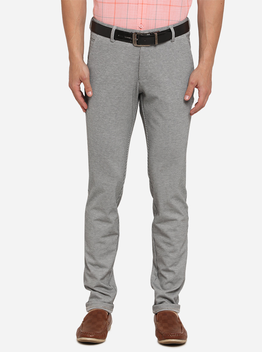 Light Grey Striped Venice Fit Casual Trouser | JadeBlue Sport