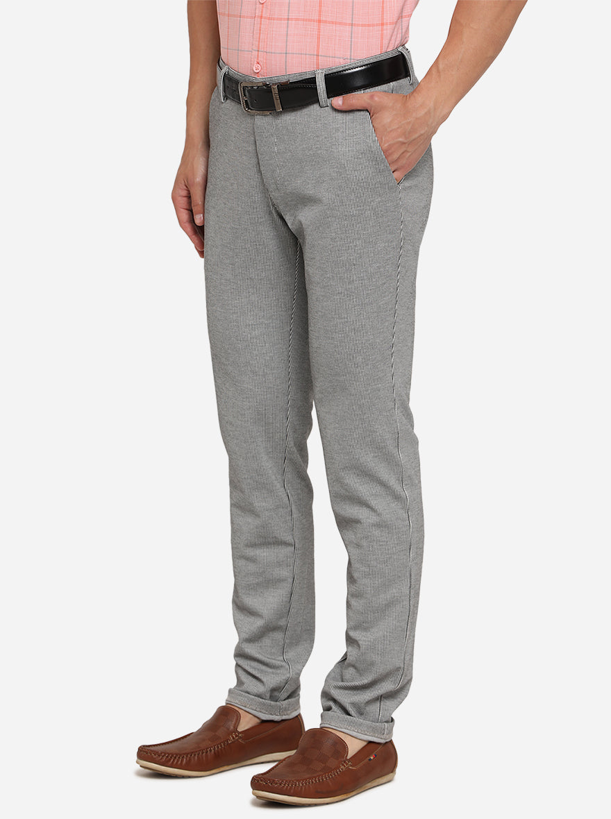 Light Grey Striped Venice Fit Casual Trouser | JadeBlue Sport