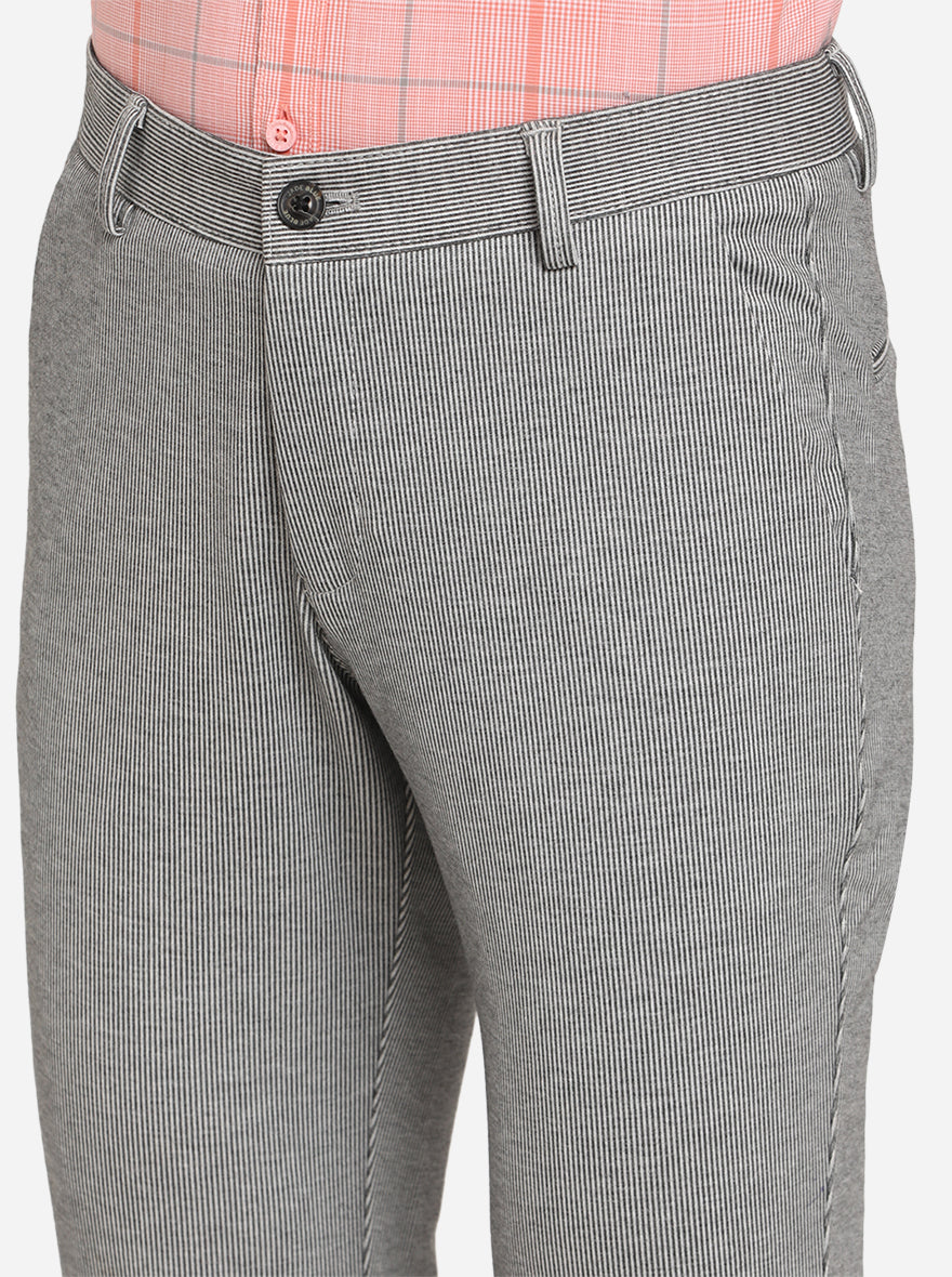 Light Grey Striped Venice Fit Casual Trouser | JadeBlue Sport