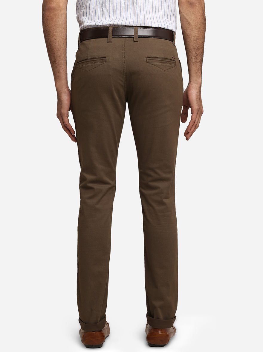 Brown Solid Slim Fit Casual Trouser | Greenfibre