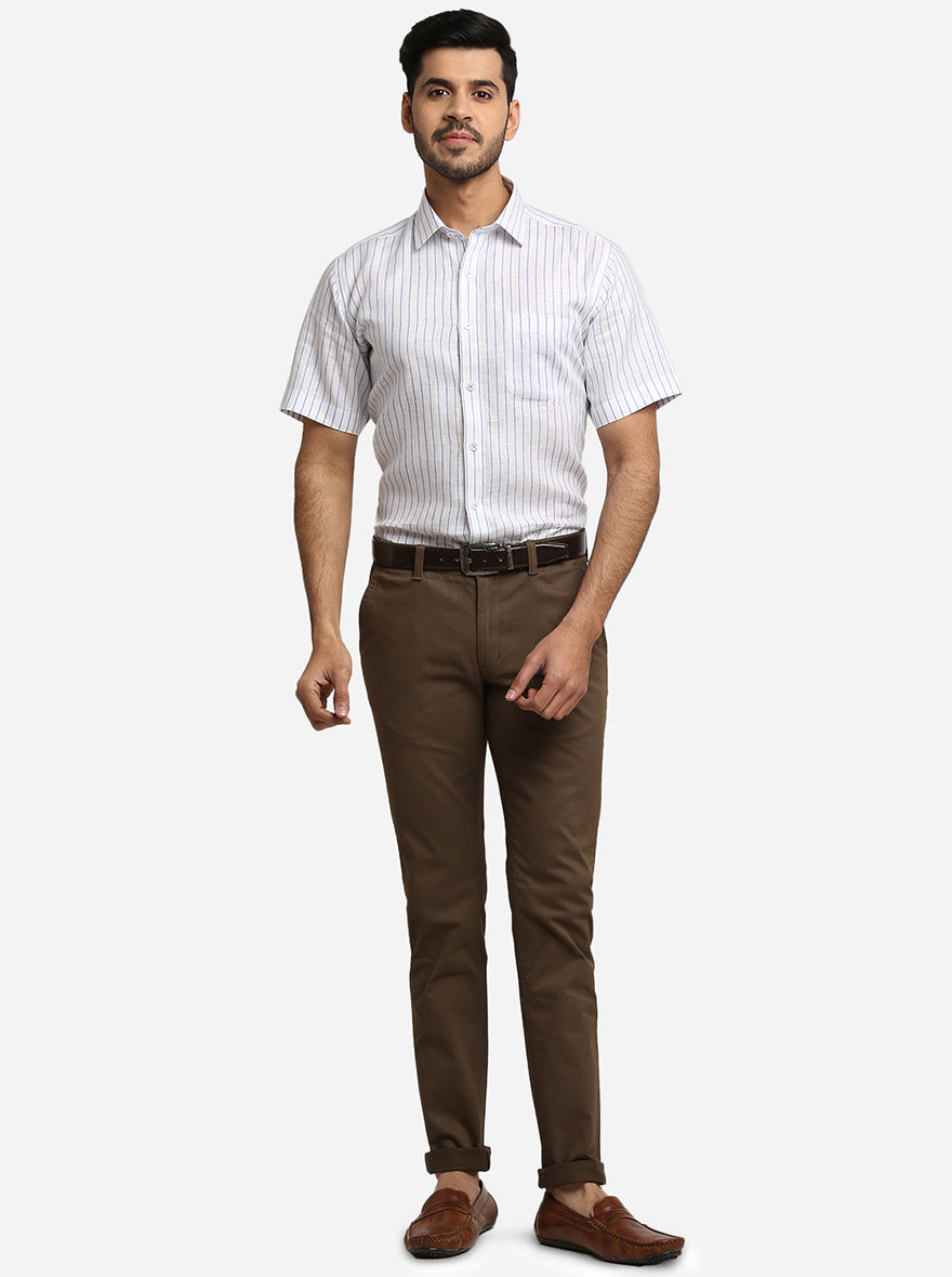 Brown Solid Slim Fit Casual Trouser | Greenfibre