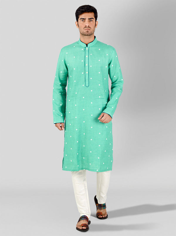Light Emerald Green & White Kurta Set | TULA