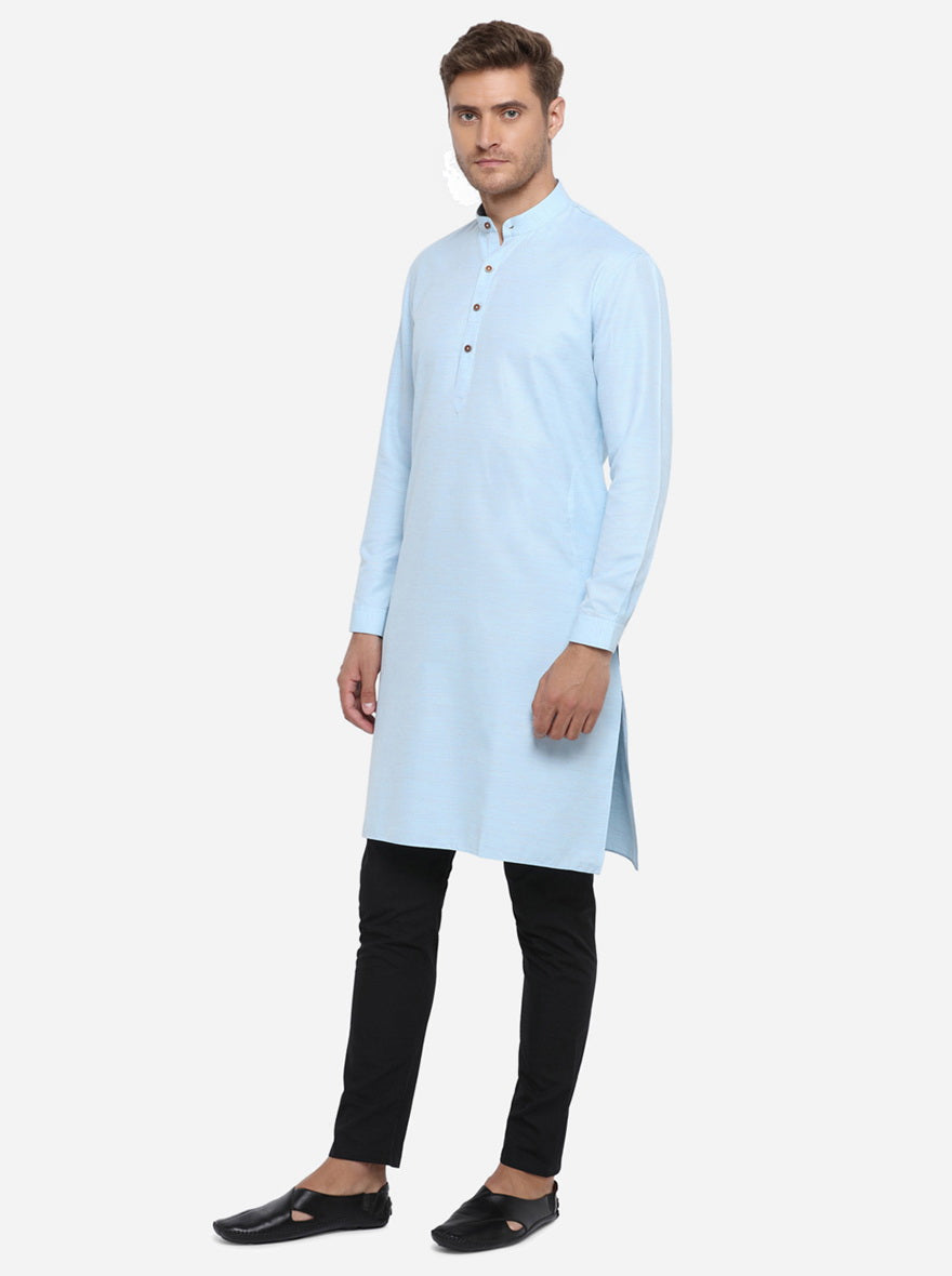 Ice Blue Self Design Regular Fit Modi Kurta | JadeBlue