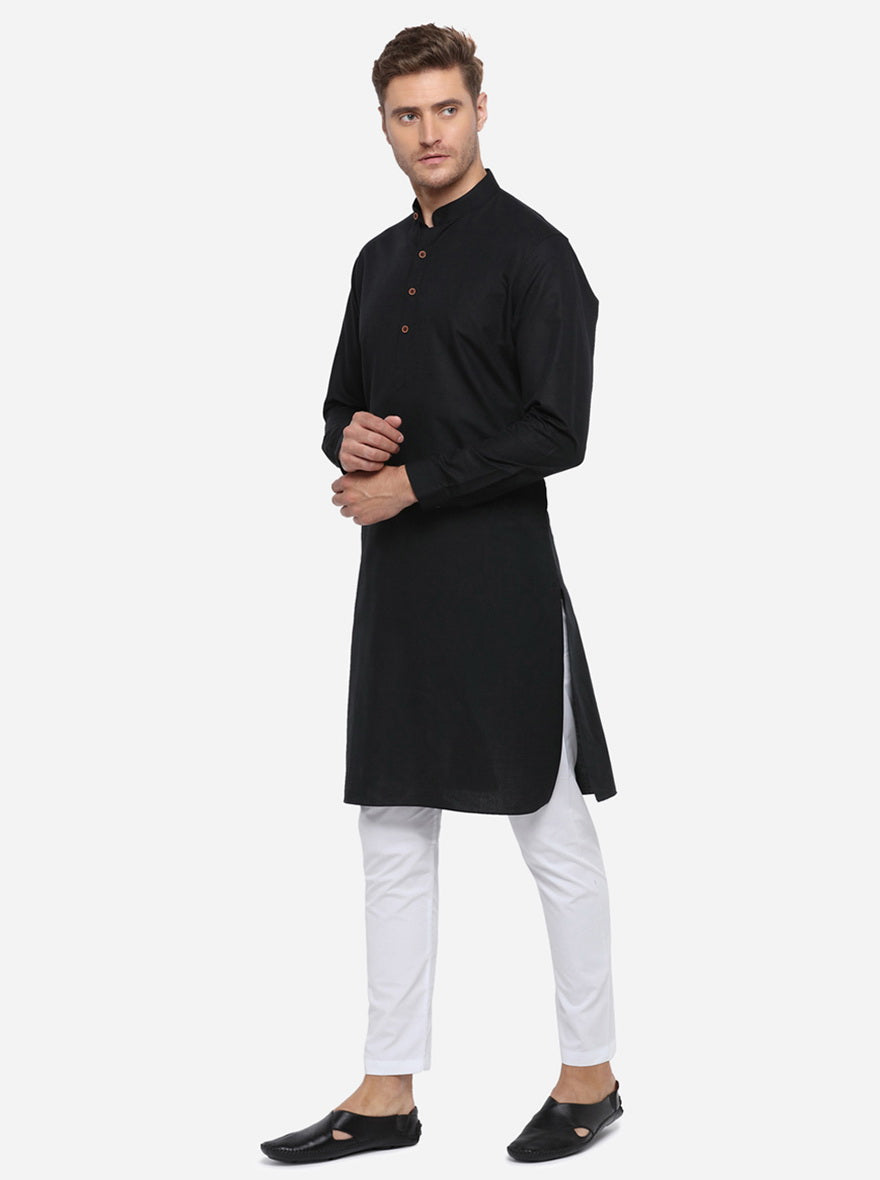 Black Self Design Regular Fit Modi Kurta | JadeBlue