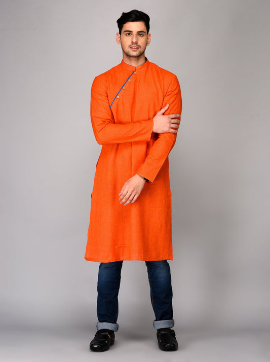 Bright Orange Self Textured Kurta | Azania