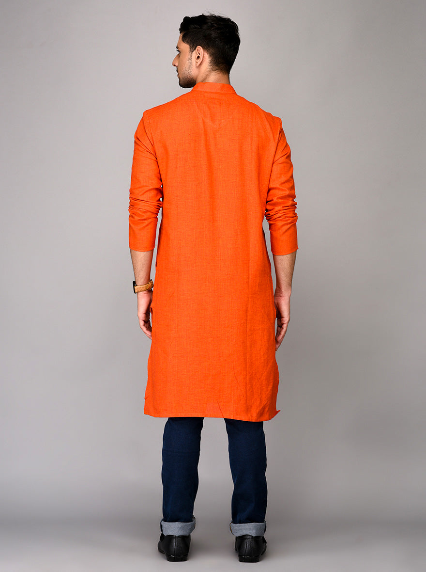 Bright Orange Self Textured Kurta | Azania