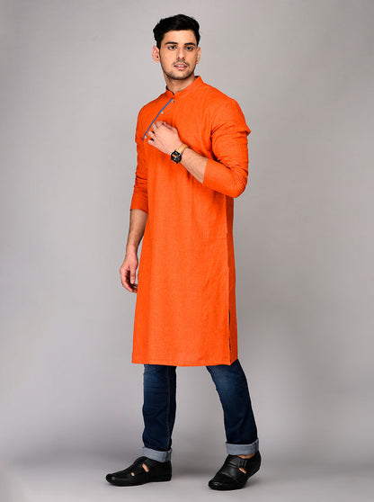 Bright Orange Self Textured Kurta | Azania