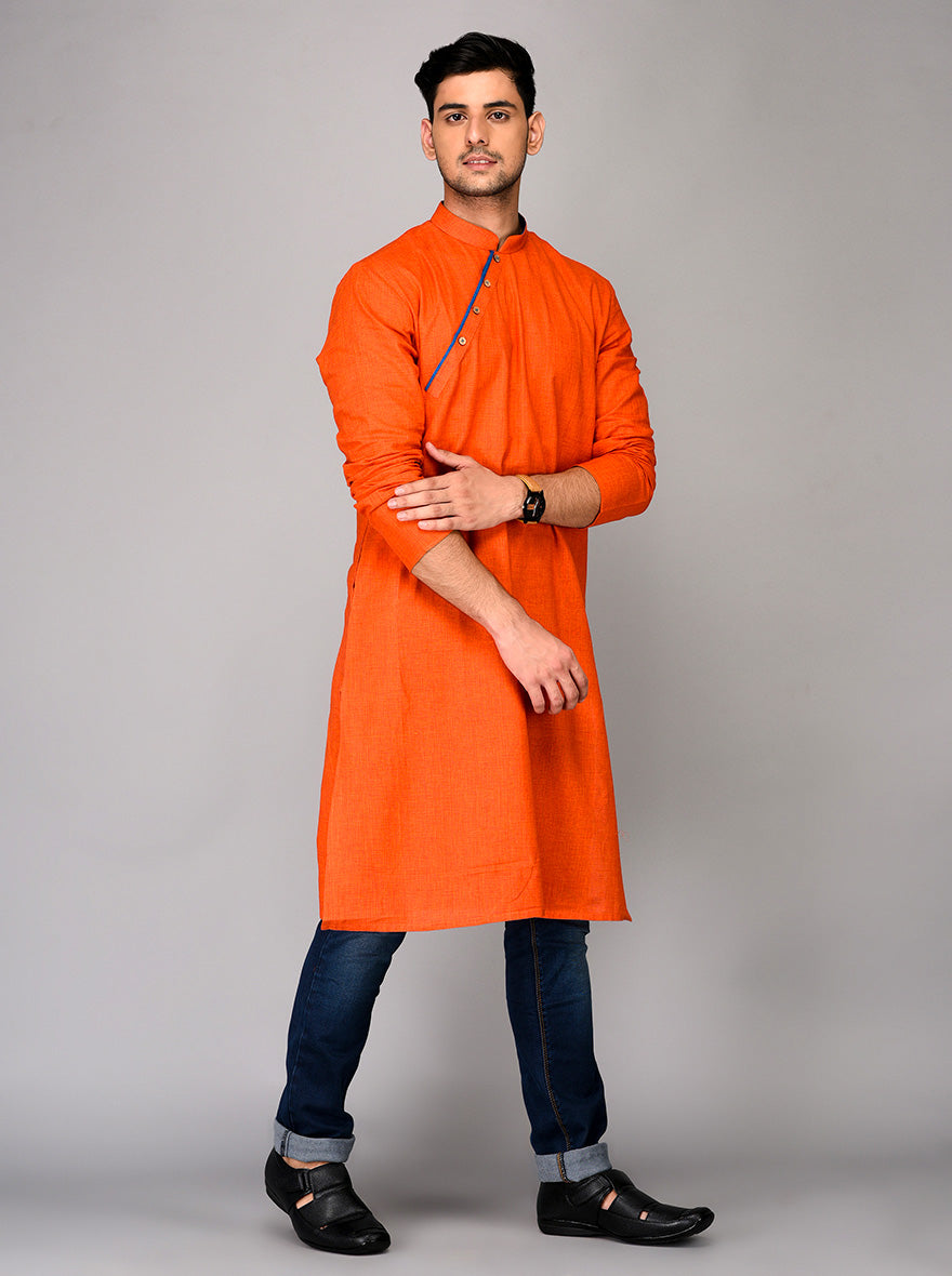 Bright Orange Self Textured Kurta | Azania