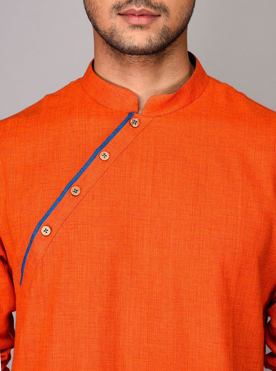 Bright Orange Self Textured Kurta | Azania