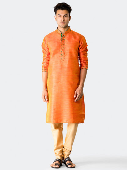 Orange Textured Kurta Set