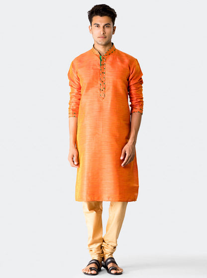 Orange Textured Kurta Set