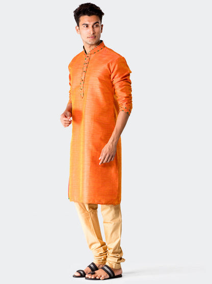 Orange Textured Kurta Set
