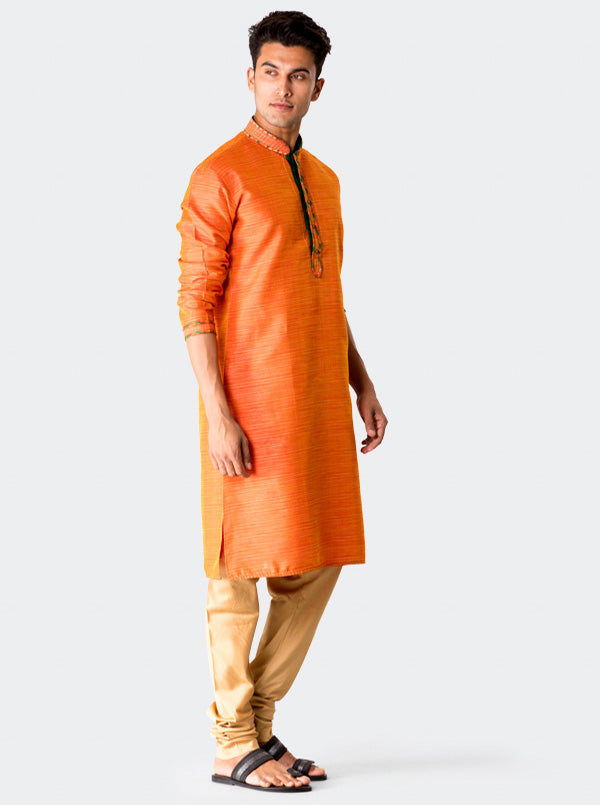 Orange Textured Kurta Set