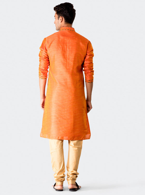 Orange Textured Kurta Set