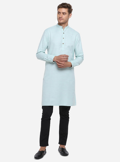Light Blue Self Design Regular Fit Modi Kurta | JadeBlue